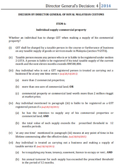 Whether an individual has to charge GST when making a supply of his commercial property?